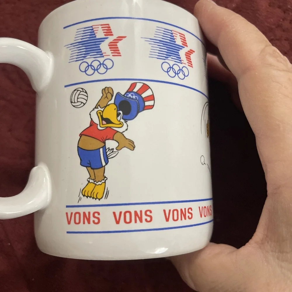 Vintage Coffee Mug Vons Stars in Motion, Sam the Olympic Eagle 1980-82 Papel T&F